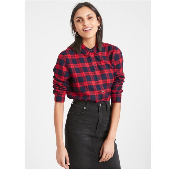 Banana Republic Tops - NWT Banana Republic Red Plaid Boyfriend Fit Flannel Button Down Shirt Size S